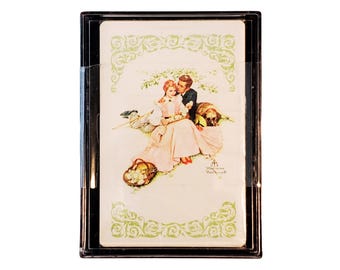Vintage 1970s Norman Rockwell Art Playing Cards, in Plastic Case, Sealed, Like New, Vintage Hoyle Made in the USA Playing Cards