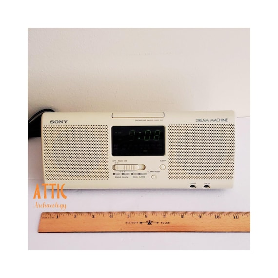 Vintage Sony Dream Machine White Clock Radio Stereo, Green LED