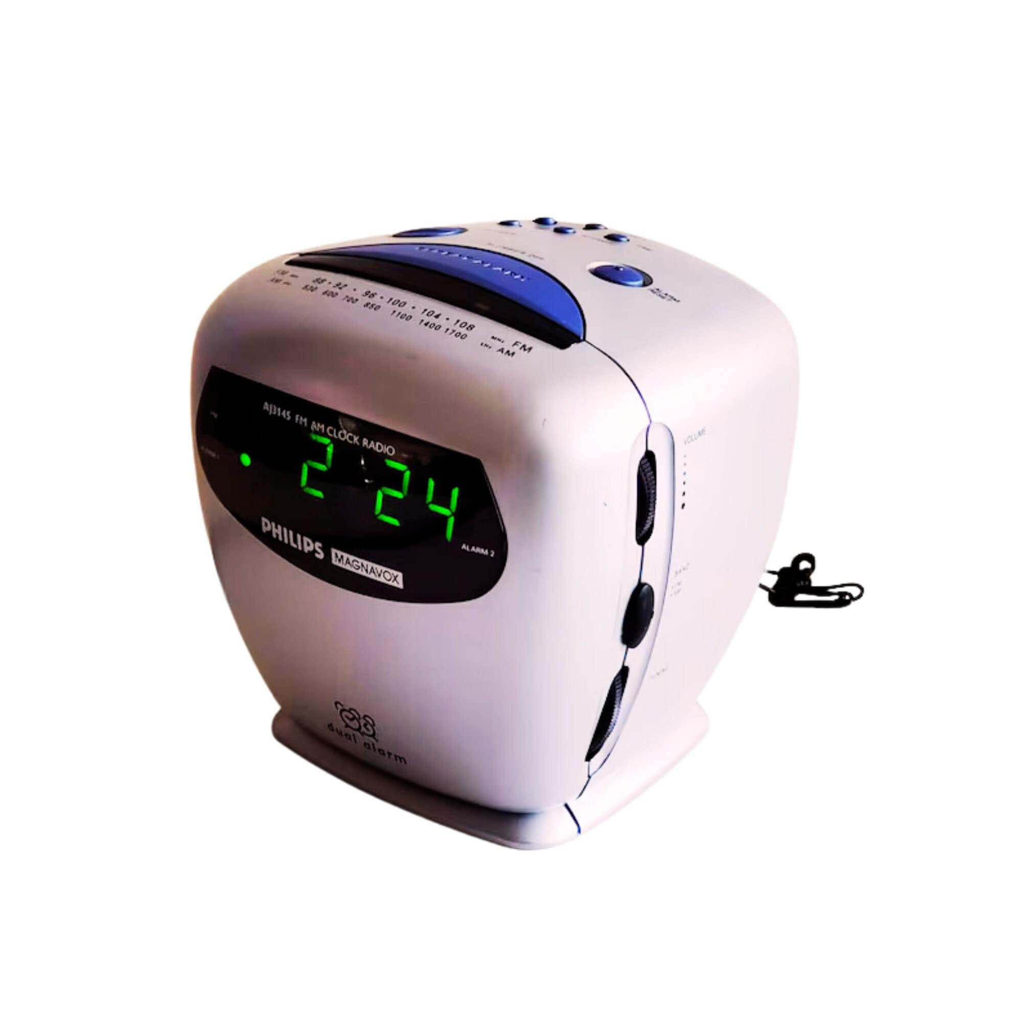 Vintage Philips Magnavox Silver Cube Alarm Clock Radio