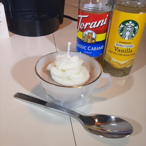 Soy Candle -- Vanilla Cinnamon Coffee with Cinnamon Whipped Cream -- Vintage White FireKing Tea Cup