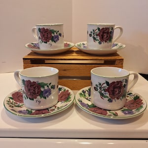 Vintage -- GEI China -- Lavender and Rose Pattern -- Set of 4 Cups and Saucers