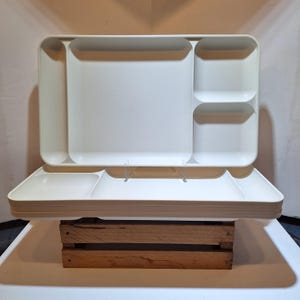 Vintage 1980s -- Tupperware -- Almond Color -- Divided Serving Tray/Lunch Tray/Camping Tray -- 1535 -- Set of 4