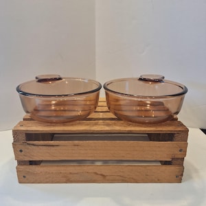 Vintage 1980s -- Visions -- Corning U.S.A. -- Amber -- Grab It Bowl -- V-150-B -- No Lid -- Set of 2