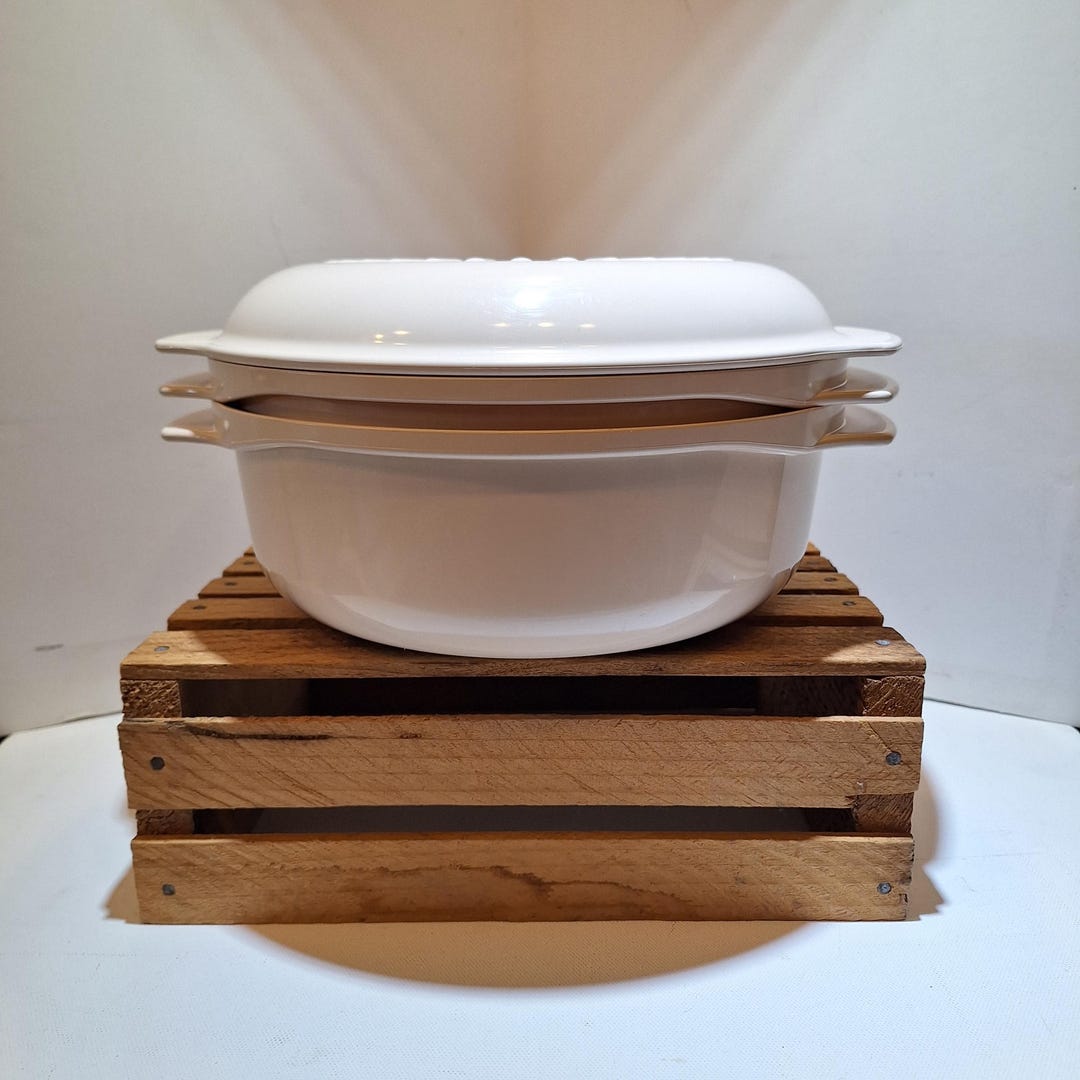 Vintage 1980s Tupperware -- Almond Color -- Microwave Stack Cooker -- 3 ...