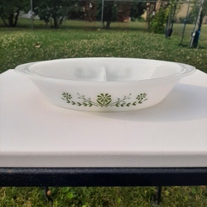 Vintage Glasbake -- Green Crazy Daisy -- Gremlin -- Divided Casserole Dish