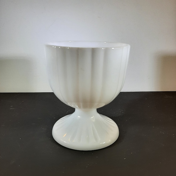 Vintage Vertical Ribbed Milk Glass Compote -- Dish --Vase