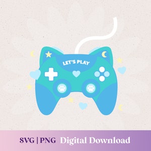 Gamer Mädchen niedliche Katze Controller svg, himmlische Mond Sterne Streamer png, kawaii Gamer Clipart