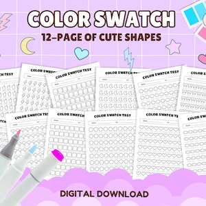 12 Color Swatches Printable Sheets, Blank Color Swatch Charts, Alcohol Marker Color sheet, Palette For Coloring Books