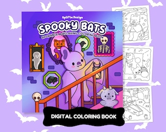 Livre de coloriage numérique PDF : Chauves-souris effrayantes. Un livre de coloriage pour Halloween, des animaux douillets | 40 pages à colorier imprimables en téléchargement numérique