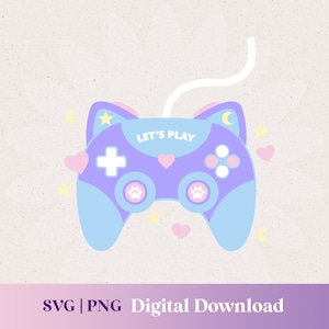 Video Game Controller svg, lila himmlischen Vibe Clipart, Mädchen Gamer Katze Ohren Luftschlangen png