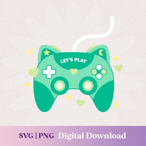 Kawaii Katze Controller Streamer svg, Gamer Geburtstag Thema, niedliche Gamer Mädchen png Clipart