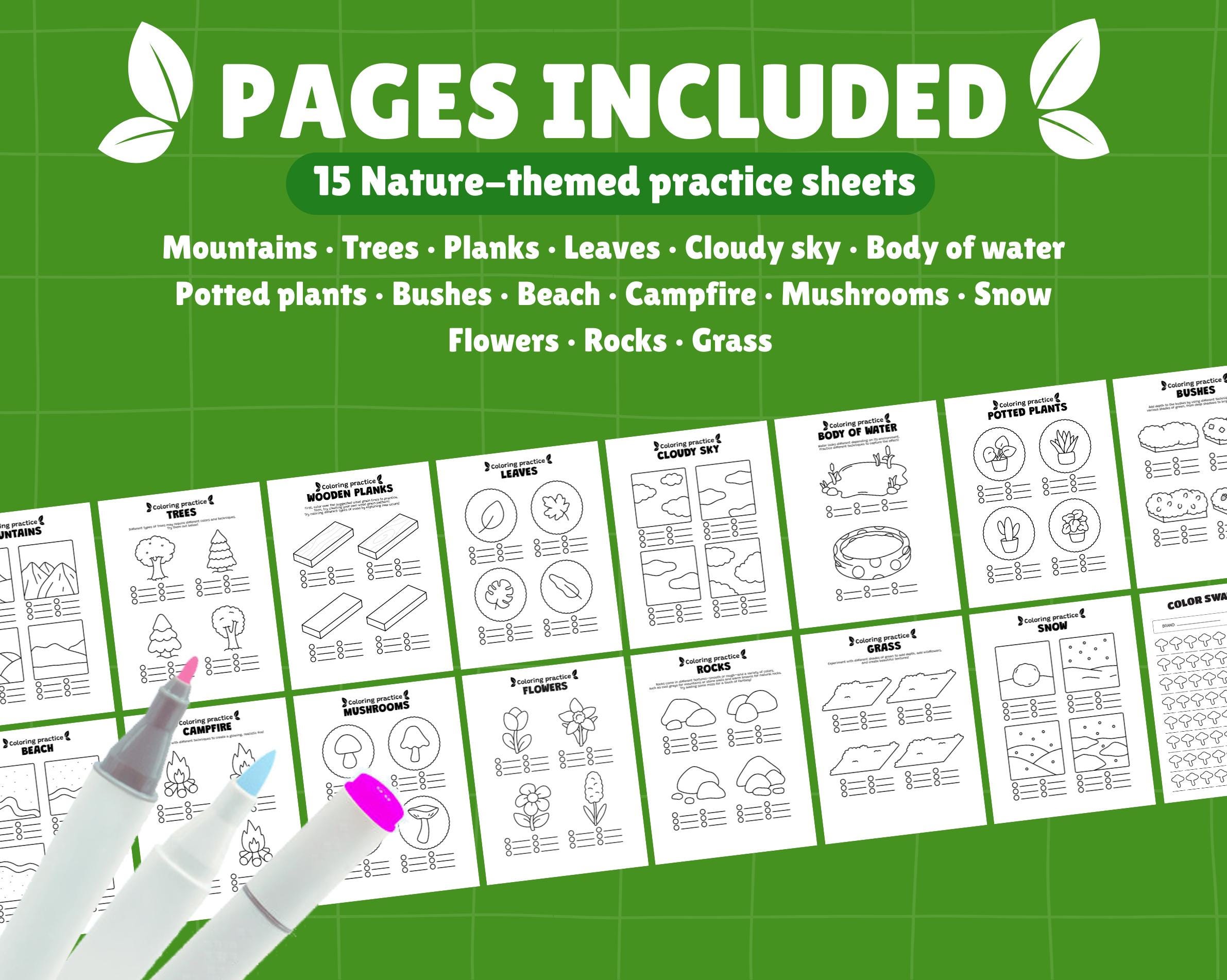 Coloring Practice Pages, Printable Digital Colored Book for Blending ...