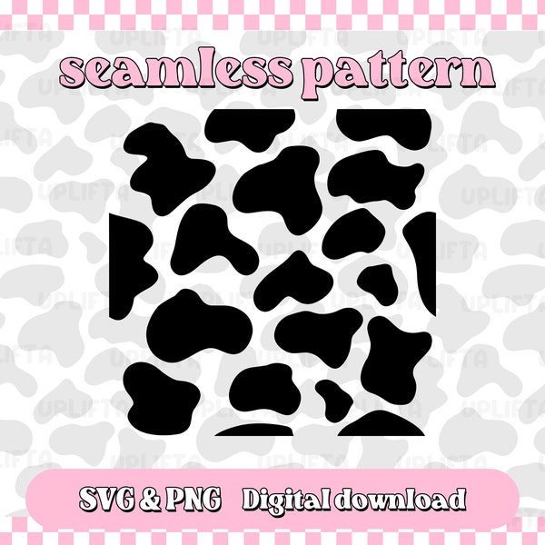 Seamless pattern cow print SVG, black and white cow print PNG cowgirl inspired