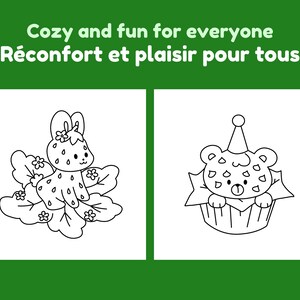 Munchy Friends part 4: Cute coloring book, 6 pages coloring, stress relief adult colouring pages cute animals and food image 5