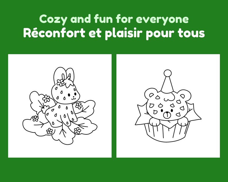 Munchy Friends part 4: Cute coloring book, 6 pages coloring, stress relief adult colouring pages cute animals and food image 5