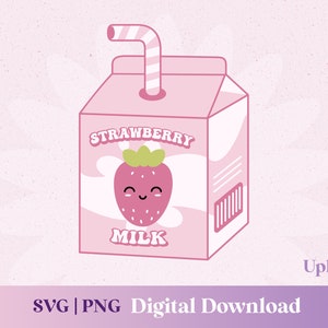 Caixa de leite de morango kawaii rosa svg, linda camisa para colheita de frutas no verão, casa de fazenda de frutas pastel png clipart