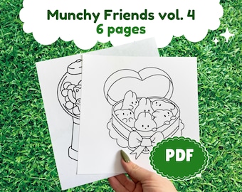 Munchy Friends deel 4: Kleurboek schattige dieren, 6 pagina's kleuren, stressverlichting volwassen kleurplaten adorale dieren en eten