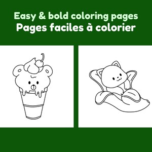 Munchy Friends part 4: Cute coloring book, 6 pages coloring, stress relief adult colouring pages cute animals and food image 6