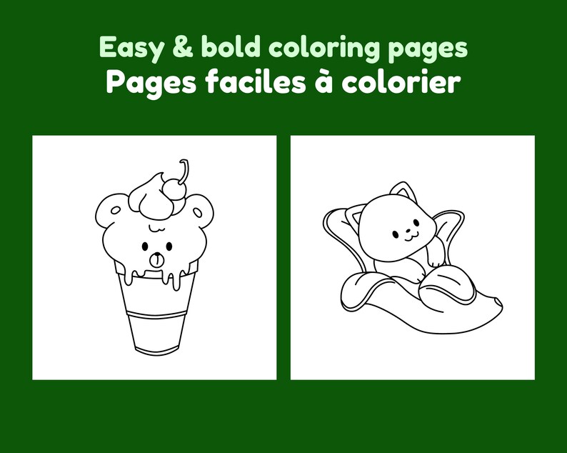 Munchy Friends part 4: Cute coloring book, 6 pages coloring, stress relief adult colouring pages cute animals and food image 6