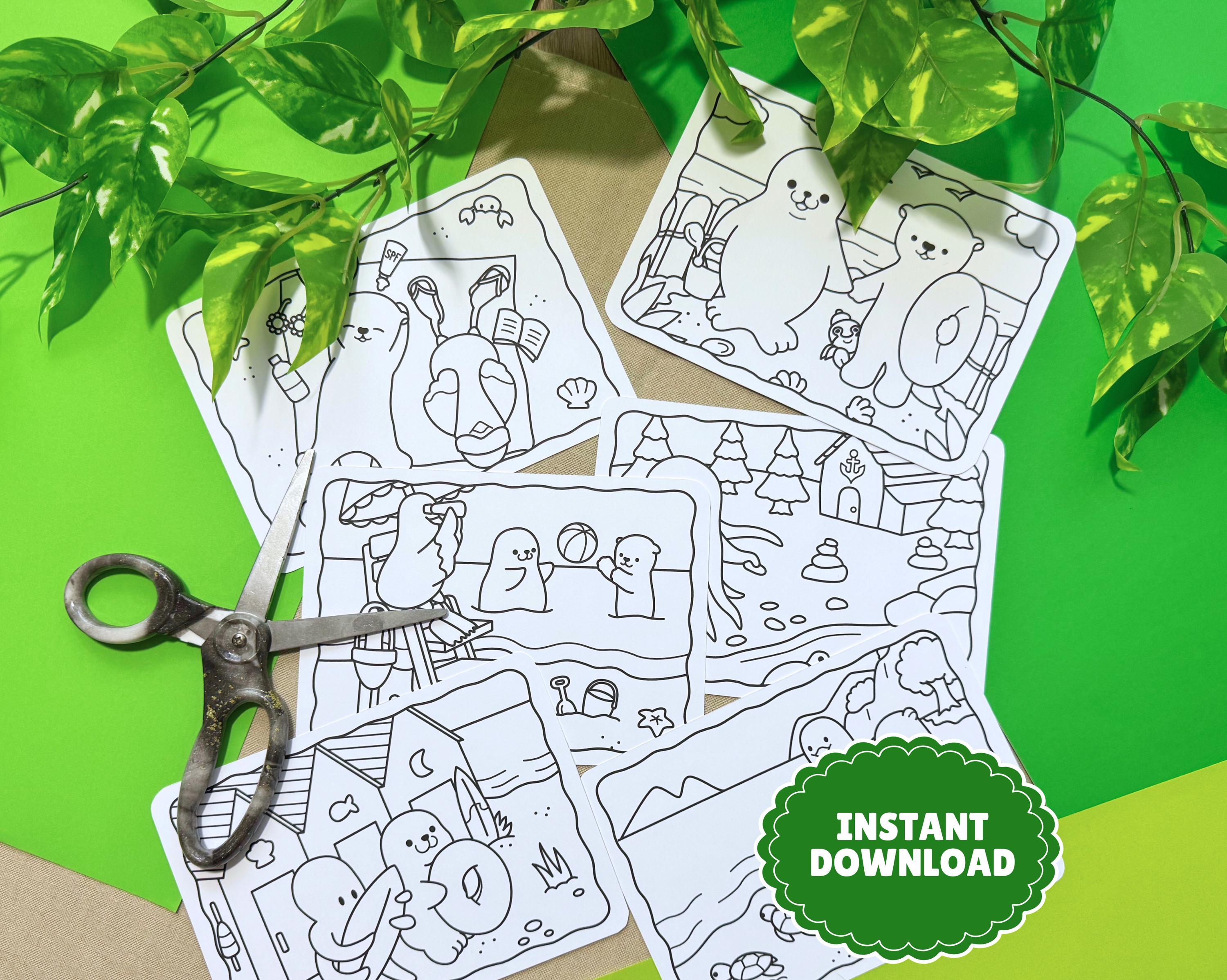 30 DIY Beach Crafts For Kids Perfect On Sunny Days 27 PRINTABLE coloring 5x7 pages Coastal cuties. Cozy relaxing coloring…