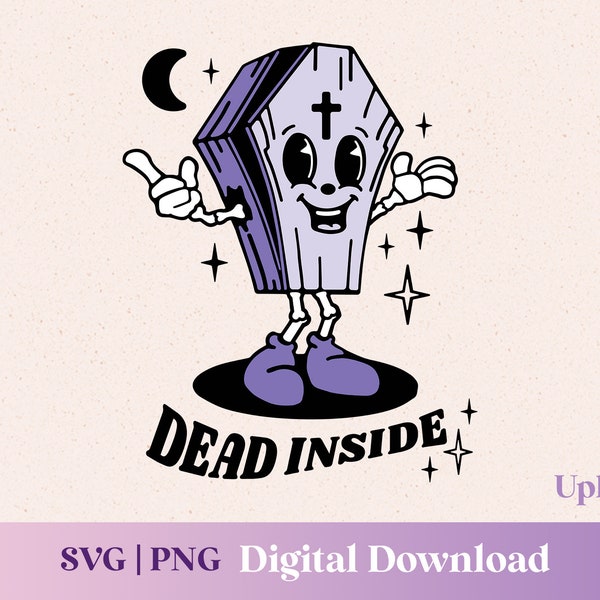 Kawaii witchy skeleton in a coffin svg, horror movie svg, dead inside png clipart
