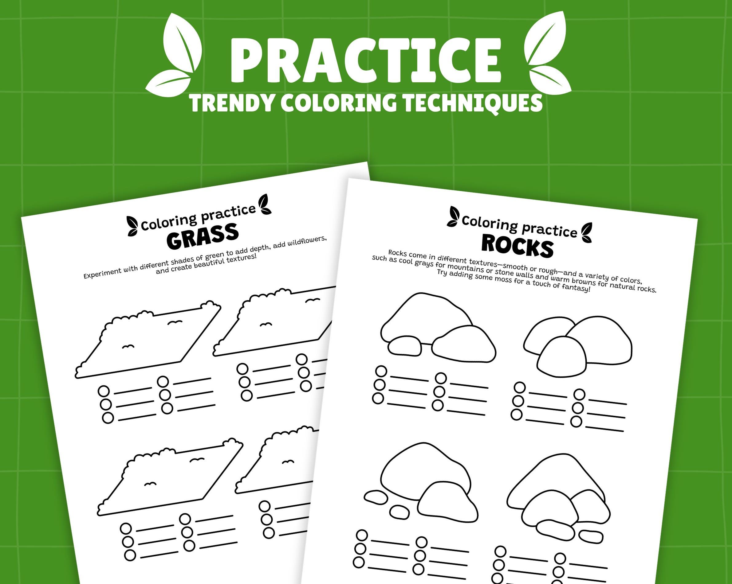 Coloring Tutorial Practice Sheets Coloring Practice Pages, Printable Digital Colored Book for Blending ...
