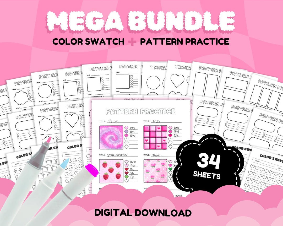 Coloring Pattern Practice Page Swatch Template Marker Blending Practice ...