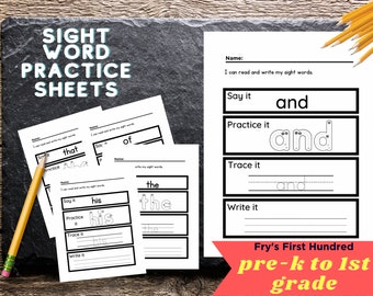 Sight Word Practice, Kindergarten Sight Words, 1st Grade Sight Words,  Fry's 1st 100 Cards, Learn To Read, Homeschool Reading Worksheet