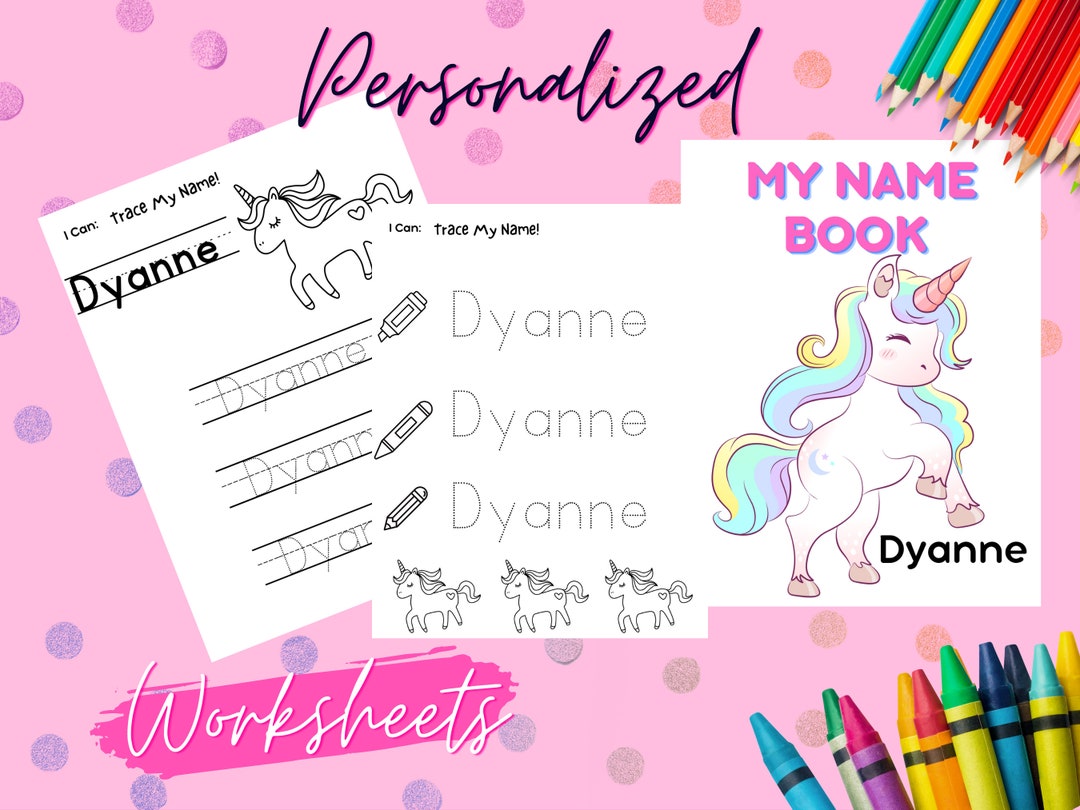 Custom Name Recognition Worksheets, Name Writing Practice, Unicorn Name ...