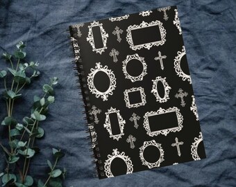 Victorian Goth Crosses and Frames Spiral Notebook, Victorian Picture Frames, Gothic Home Decor, Victorian Cross