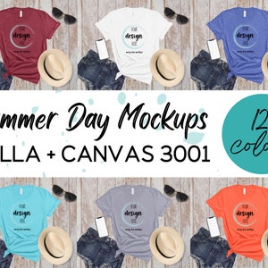 Summer Day 121 Color Bella + Canvas 3001 Mockup Bundle, Printful Mock Ups, Printify Mock-Ups, Black Shirt Mockup, Bella+Canvas Mockup Bundle
