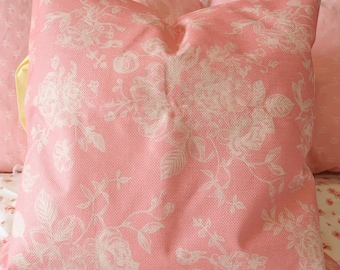 Pink Toile Throw Pillow Cover Set: Cottagecore Canvas Decorative Pillows