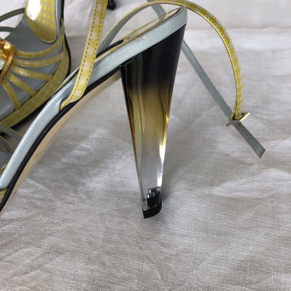 Vintage 60s Italian Lucite Heel Yellow Plaid or G… - image 5