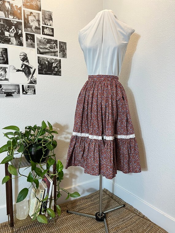 Vintage 80s Gunne Sax Style Prairie Skirt Lace Bu… - image 1