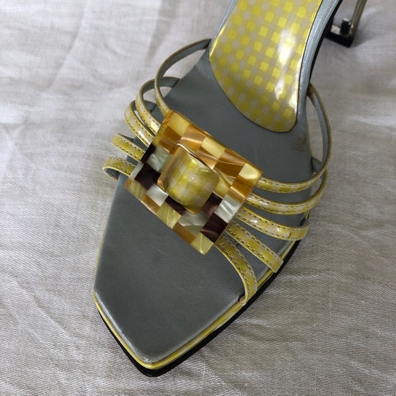 Vintage 60s Italian Lucite Heel Yellow Plaid or G… - image 2