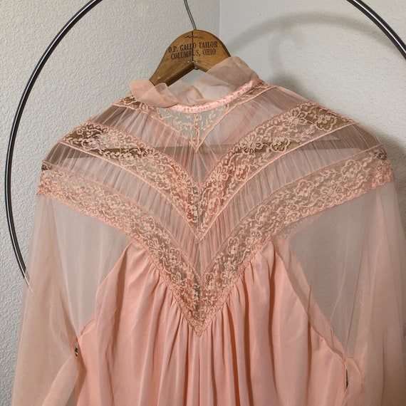 Vintage Peach Romantic Lace Chiffon Robe Housedre… - image 5