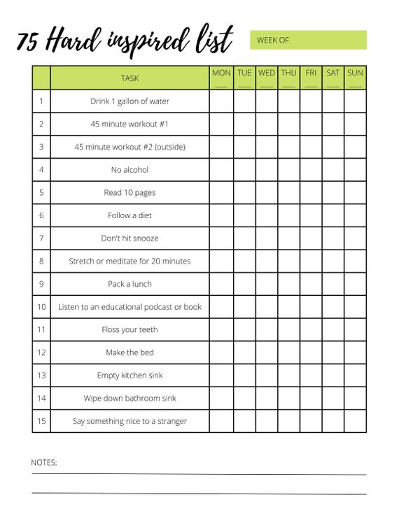 75 Hard Checklist Etsy