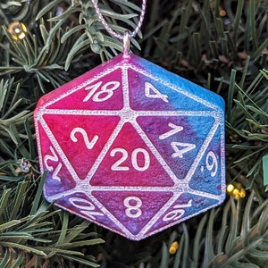 Magenta and Turquoise d20 Christmas Tree Ornament - Geek Christmas Gift, Geek Stocking Stuffer, Dice Christmas Ornament