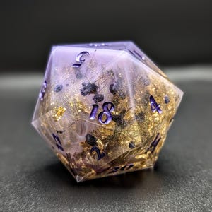 Handmade Jumbo d20: Purple Floral Resin Dice with Gold Foil