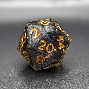Black and Gold Handmade Sharp Edge Resin Polyhedral Single d20 - RPG Dice, TTRPG Dice, Geek Gift