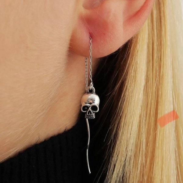 Skull threader earrings