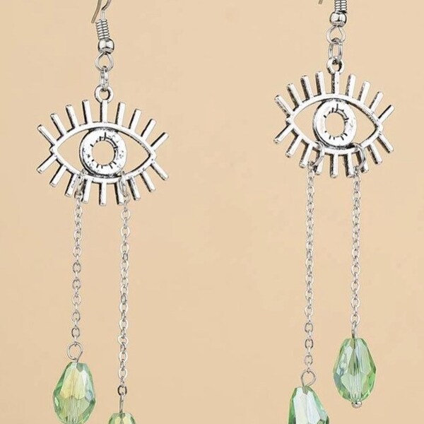 Evil eye green chandelier style earrings