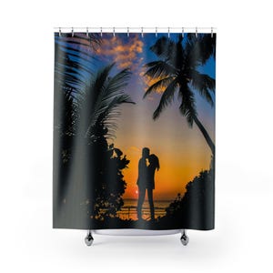 Tropical Sunset Shower Curtain, Beach Decor, Bathroom Style, Romantic Gift, Home Makeover, Vacation Vibes