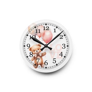 Reloj de pared acrílico con diseño de oso de peluche, decoración para habitación infantil, arte de pared para guardería.