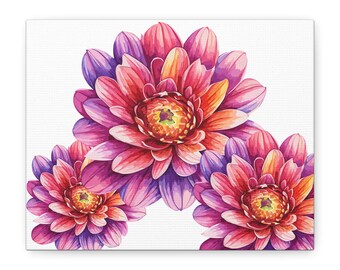 Lebendige florale Leinwand Wandkunst, bunte Blumen-Dekor, botanisches Kunstwerk, einzigartiges Wohndekor, Geschenk für Gartenliebhaber, moderner Raumakzent
