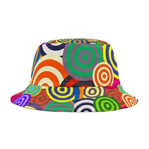 Chapéu de balde abstrato colorido, acessório estiloso de verão, chapéu moderno, equipamento vibrante para atividades ao ar livre, presente para festivais de música, roupa de praia