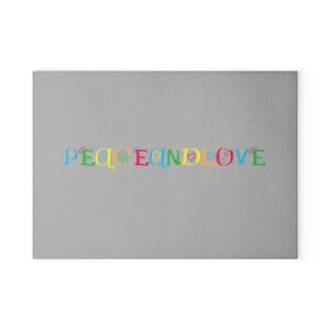 Colorful Peace and Love Glass Cutting Board | Kitchen Decor, Gift for Chefs, Home Essentials, Unique Housewarming, Vibrant Cooking Surface