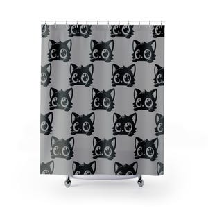 Cute Cat Shower Curtain, Black Cat Bathroom Decor, Animal Lover Gift, Kids&#39; Room Accessory, Funny Shower Decor