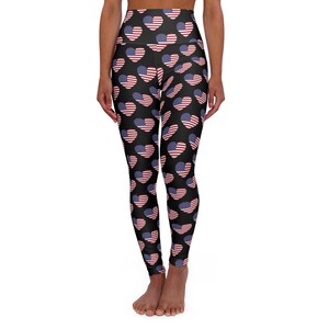 High Waisted Yoga Leggings with Heart Design | USA Pride, Workout Leggings, Love Fitness, Gift for Her, Holiday Activewear