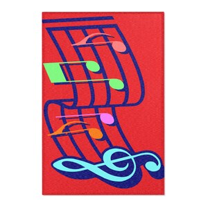 Alfombra con notas musicales vibrantes, decoración musical colorida para el hogar, perfecta para músicos.